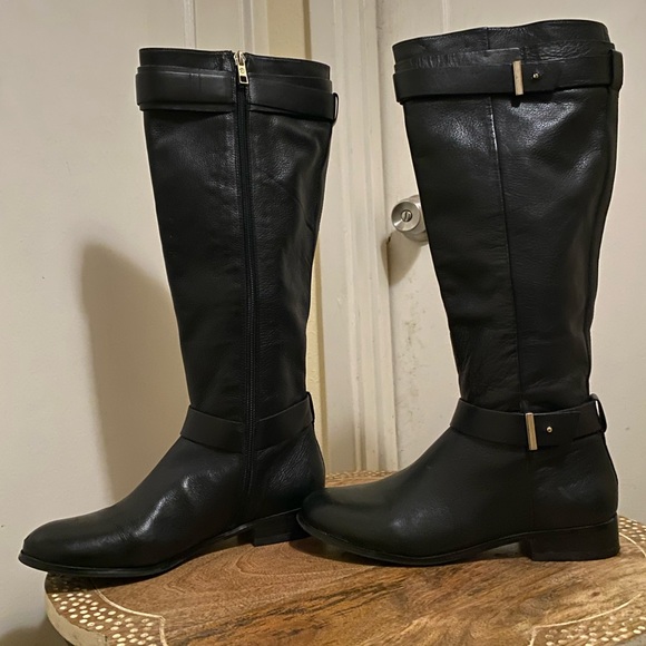 Ann Taylor Shoes - Ann Taylor Brody Knee High Riding Boots Classic Black Leather Designer Buckles